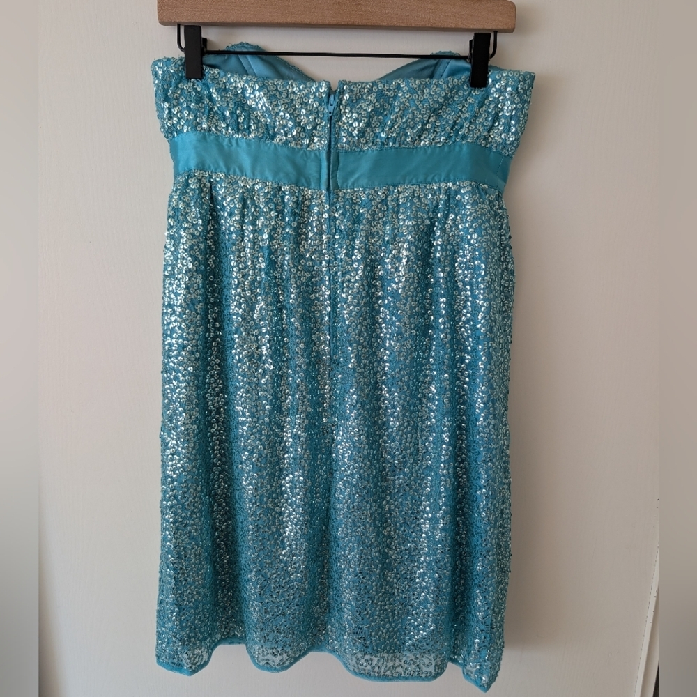 Vtg 90s Y2K Betsey Johnson Womens 6 Strapless Sequin Turquoise Mini Dress Party - Picture 5 of 7
